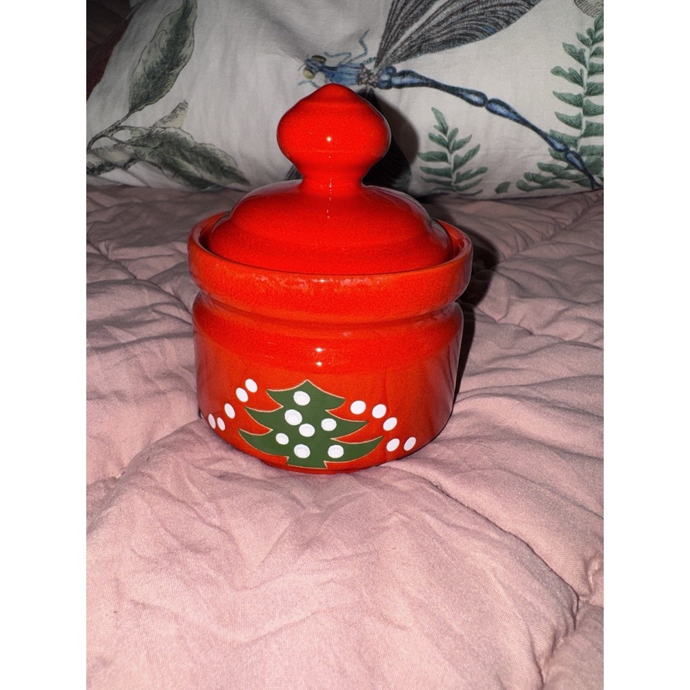 Waechtersbach Christmas Tree Red Sugar Bowl Made In Germany